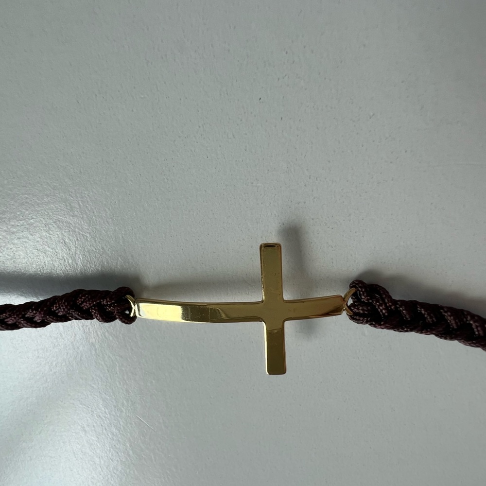 JCM Brass Thailand Silver Cross Charm Braided Cord Bracelet 8”